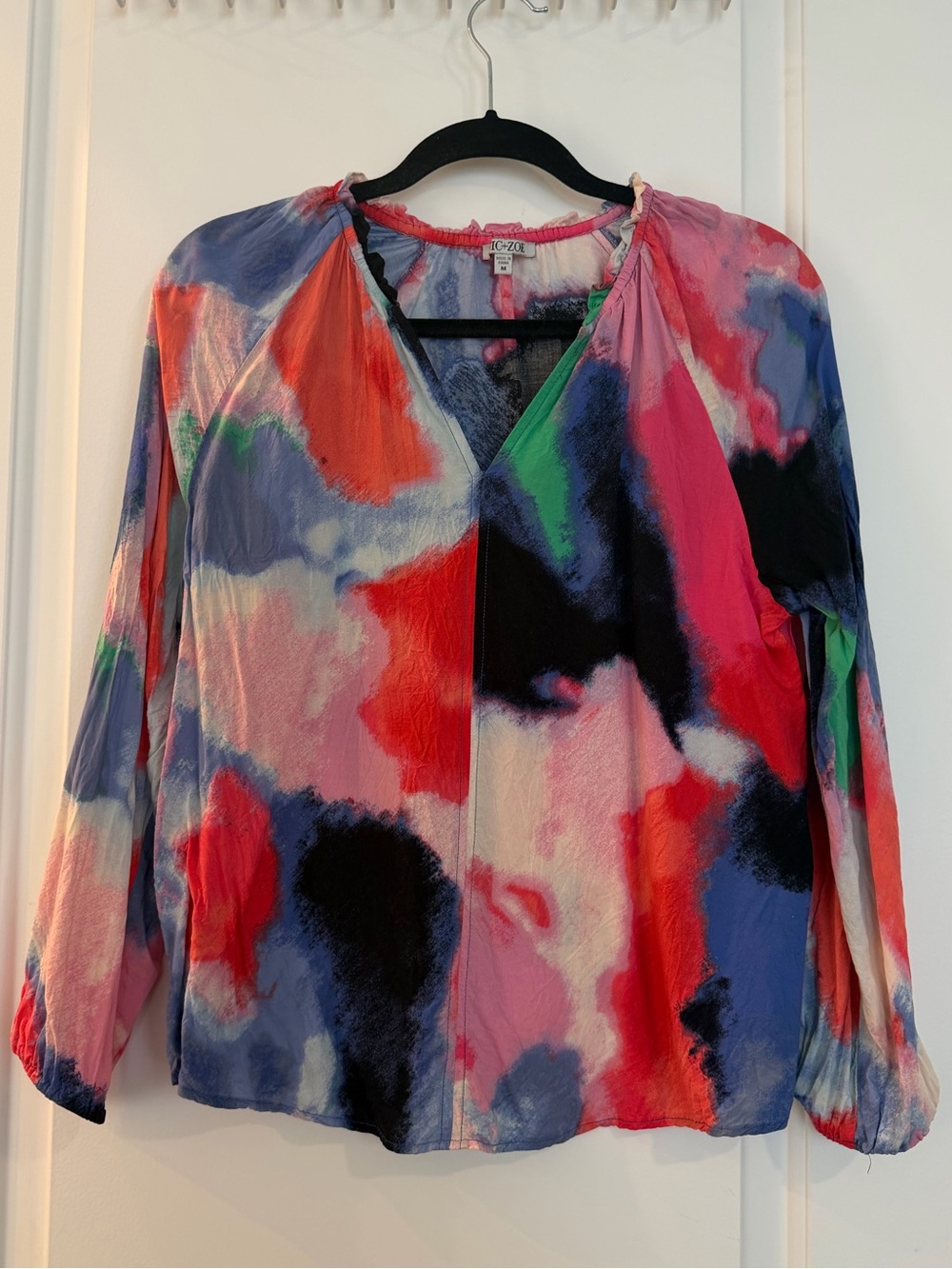 NIC+ZOE Multicolor Watercolor V-Neck Long-Sleeve Blouse